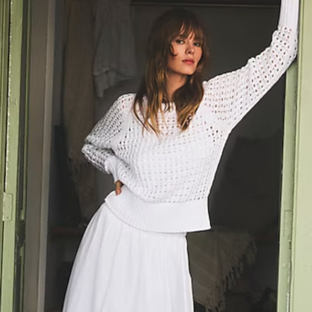 NWT White Pointelle Crewneck Sweater